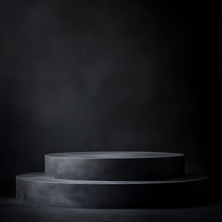 Abstract black concrete pedestal on dark background. Mock up, 3D Renderingの写真素材