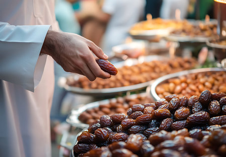 Dates on sale at a street food market in Tel Aviv, Israelの写真素材