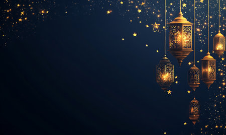 Ramadan Kareem background with arabic lanterns and starsの写真素材
