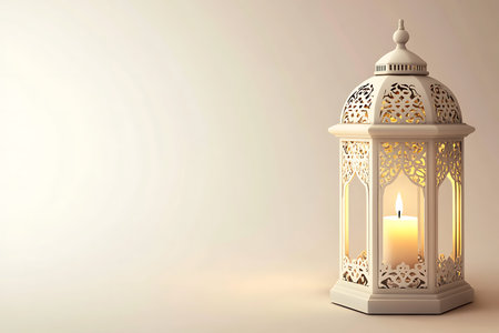 Arabic lantern with burning candle. 3D illustration. Ramadan Kareem background.の写真素材