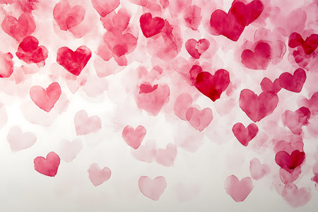 valentine's day background with red hearts on a white backgroundの写真素材