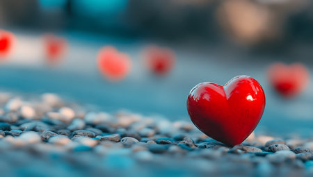 Valentine's Day. Red heart on a stone background.の写真素材