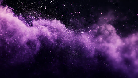 purple glittering dust particles on black background. 3d renderingの写真素材