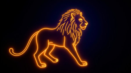 Illustration of a neon lion on a dark background, 3d renderingの写真素材