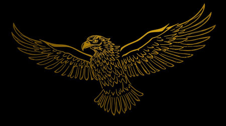 Eagle with golden wings on a black background. Vector illustration.の写真素材