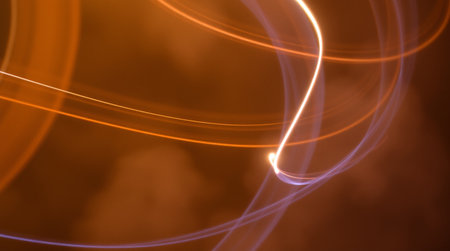 abstract background with smooth lines and bokeh, orange colorの写真素材