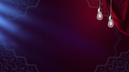 Luxury light bulbs on red curtain background. 3D renderingの写真素材