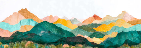 Mountain landscape. Watercolor hand drawn illustration. Colorful mountains.の写真素材