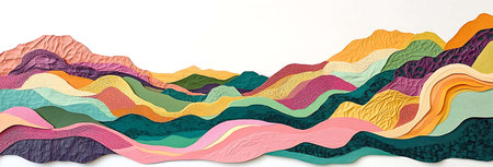 Abstract 3d rendering of wavy multicolored paper background.の写真素材