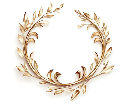 Golden laurel wreath isolated on white background, vector illustration.の写真素材