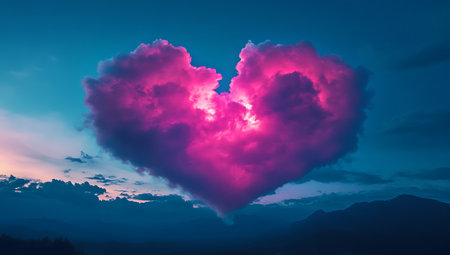 Heart shaped cloud on blue sky background. Valentine's day concept.の写真素材