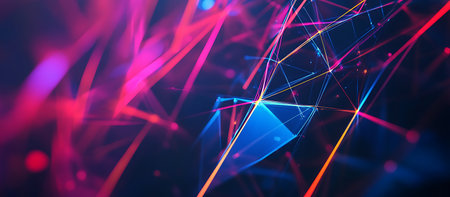3d illustration of abstract geometric composition with glowing particles in empty space.の写真素材