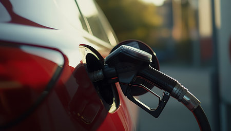 Refueling a car at a gas station, close-upの写真素材