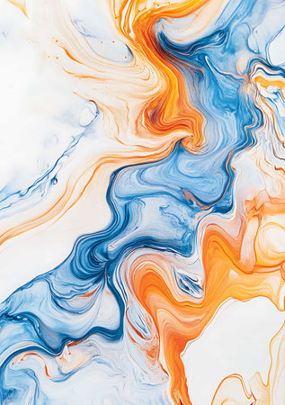 Abstract background of acrylic paint in blue, orange and yellow colors.の写真素材