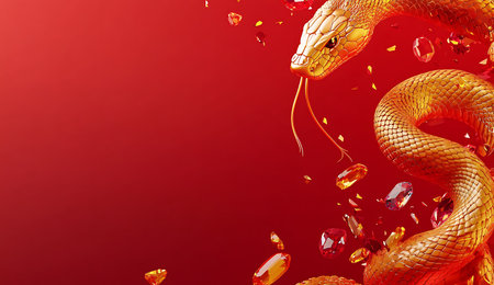 3d rendering of Golden snake on red background for chinese new yearの写真素材