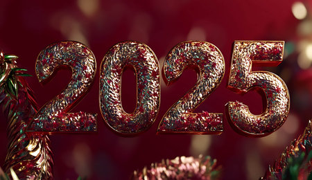 Happy New Year 2015. Golden numbers on red background. 3D illustrationの写真素材
