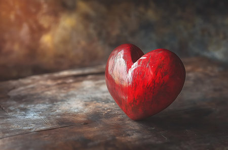 Red heart on wooden background. Valentines day concept. 3D Renderingの写真素材