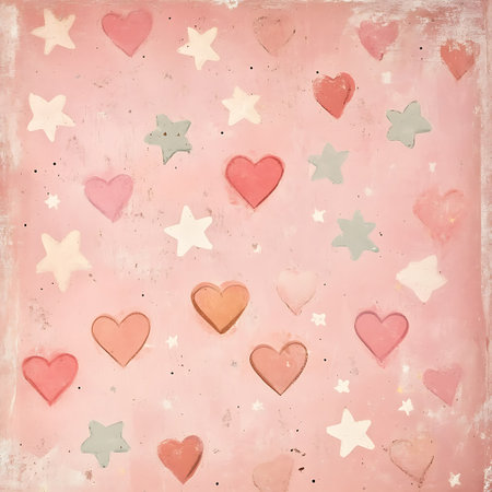 Retro valentine's day background with hearts and stars.の写真素材
