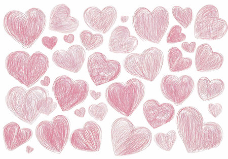 Hand-drawn pink hearts on a white background. Vector illustration.の写真素材