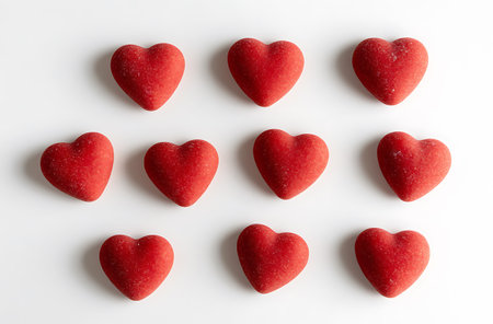 Red hearts on white background, top view. Valentine's day conceptの写真素材