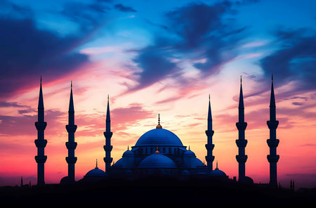 Silhouette of the mosque at sunset, Suleymaniye Mosqueの写真素材