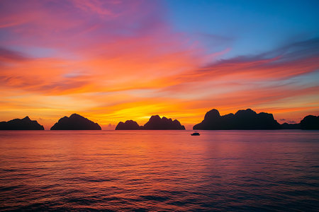 Sunset at Phi Phi island, Krabi Province, Thailand.の写真素材