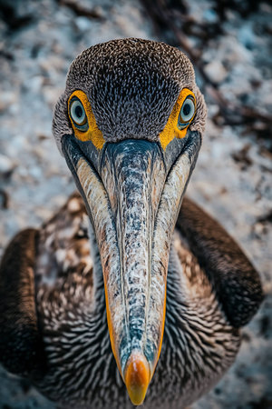 Portrait of a brown pelican at the Galapagos Islandsの写真素材