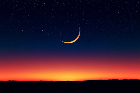 Night sky with stars and a crescent moon. Vector illustration.の写真素材