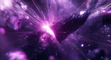 Purple sparkles on black background. 3D rendering, 3D illustration.の写真素材