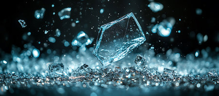 Broken ice cube on black background. 3d rendering, 3d illustration.の写真素材