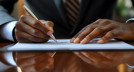 Close-up of a business man signing a contract with a penの写真素材