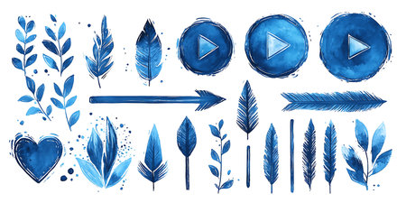 Set of blue watercolor hand drawn elements for your design. Vector illustration.の写真素材