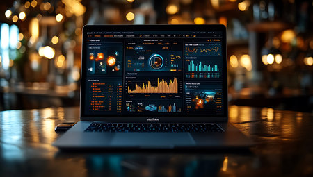 Laptop with stock market data on screen. Business and finance concept.の写真素材