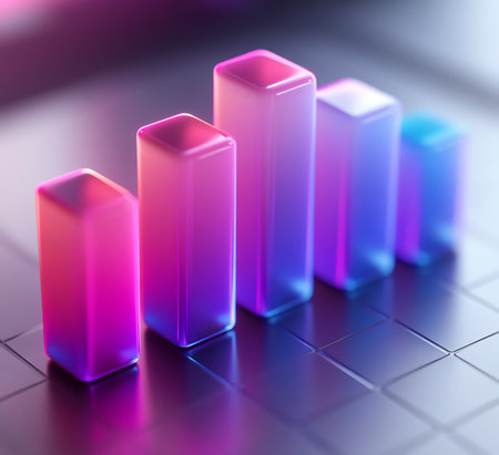 3d render of bar graph in light blue and pink colors.の写真素材