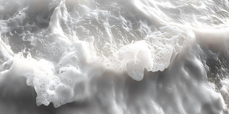 3d render of white foam on water surface. Abstract background.の写真素材