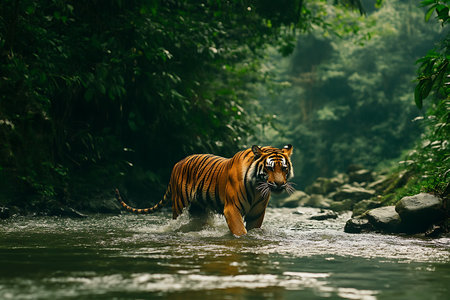 Sumatran Tiger (Panthera tigris altaica) in the jungleの写真素材