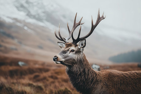 Majestic red deer stag in the nature habitat, Scotland, UKの写真素材
