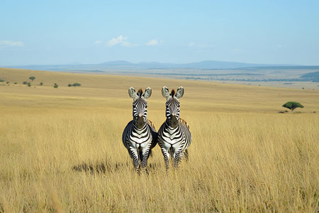 Two zebras (Equus quagga) in the Serengeti National Park, Tanzaniaの写真素材