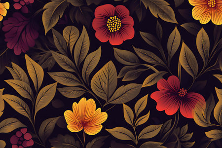 Seamless floral pattern with flowers and leaves. Vector illustration.の写真素材