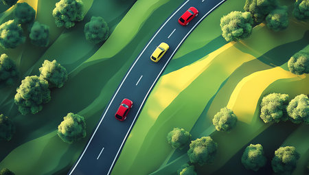 Top view of road with cars on the road. 3d renderingの写真素材