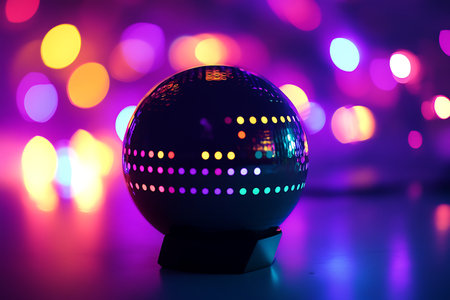 Colorful disco ball on colorful bokeh background, party conceptの写真素材