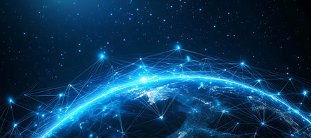 Global network connection over the world. 3D rendering, 3D illustration.の写真素材