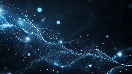 abstract particles background, futuristic technology concept, 3d render illustrationの写真素材