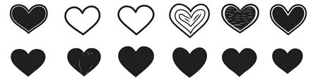 Heart icon set isolated on white background. Black and white vector illustration.の写真素材