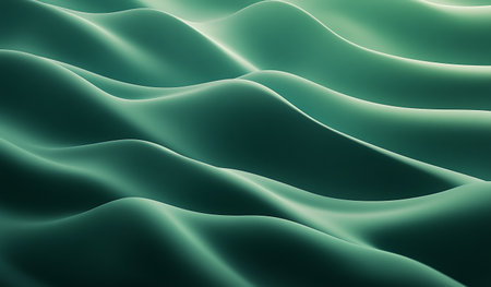 abstract background with smooth wavy lines in emerald green colorsの写真素材