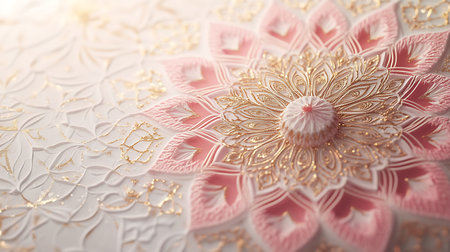 Close up of pink flower pattern on white fabric with sun light.の写真素材