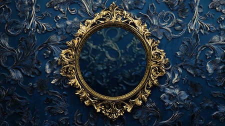 Luxury vintage frame on a blue background. Copy space.の写真素材
