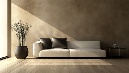 interior modern bright room with white sofa 3D rendering illustration computer generated imageの写真素材