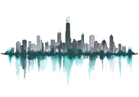 Chicago skyline silhouette with reflection on water. Vector illustration for your designの写真素材