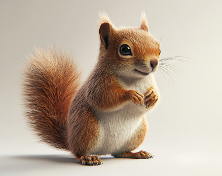 Cute squirrel on a gray background. 3d render illustration.の写真素材